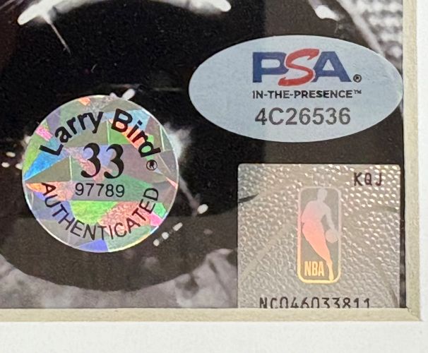 Larry Bird Signed Framed 8x10 Boston Celtics w/ Red Auerbach Photo Bird+PSA/DNA