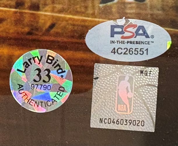 Larry Bird Signed Framed 8x10 Boston Celtics vs Lakers Photo Bird+PSA/DNA