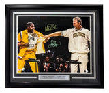 Larry Bird Magic Johnson Signed Framed 16x20 Boston Shirt Pull Photo PSA+BAS