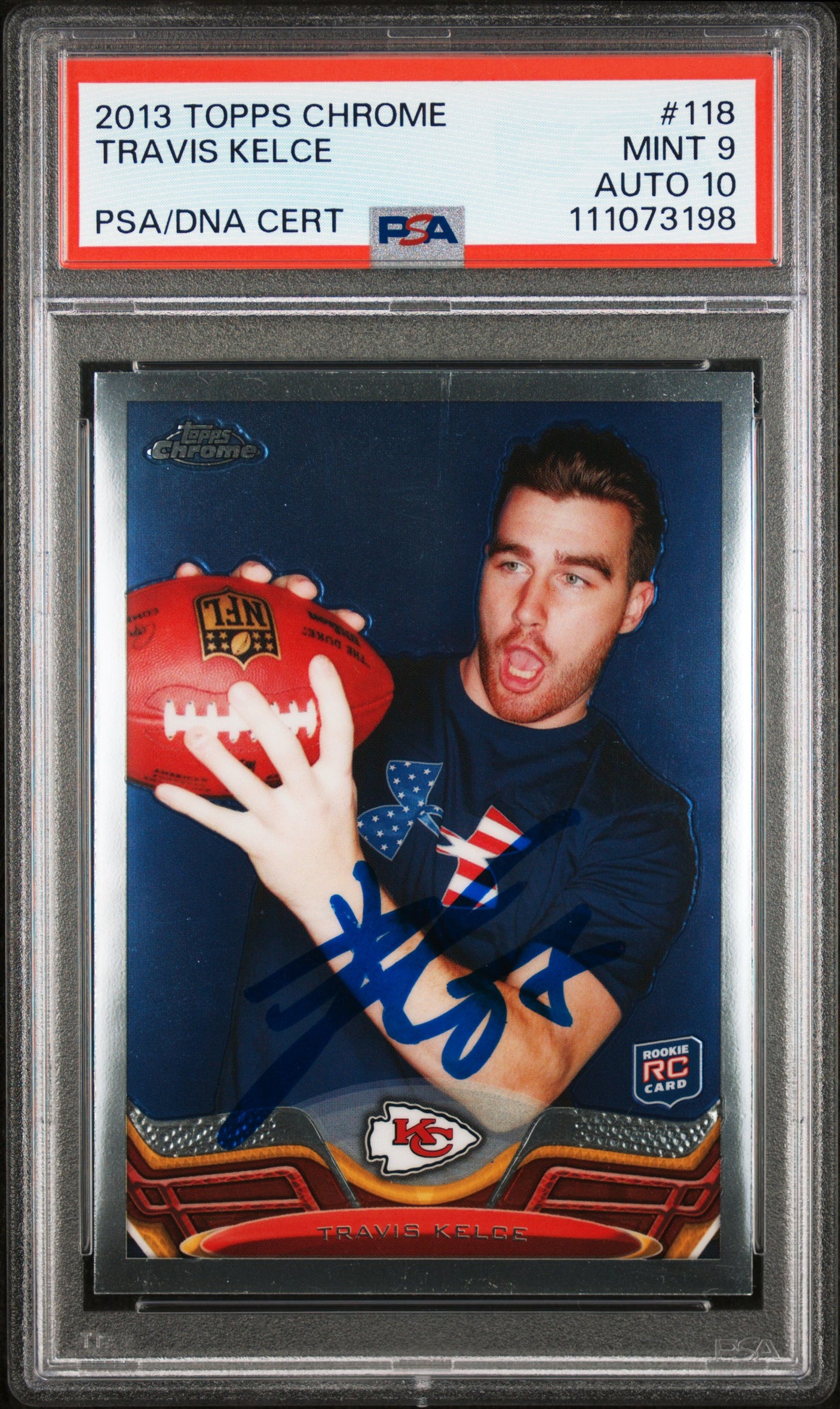 Travis Kelce Signed 2013 Topps Chrome #118 Rookie Card Grade 9 Auto 10! PSA Slab