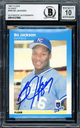 Bo Jackson Signed 1987 Fleer #369 Kansas City Royals Rookie Card BAS Auto 10