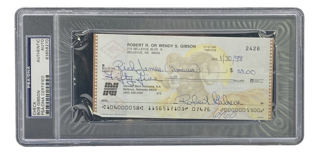 Bob Gibson St. Louis Cardinals Signed Slabbed Bank Check #2426 PSA/DNA - Sports Integrity