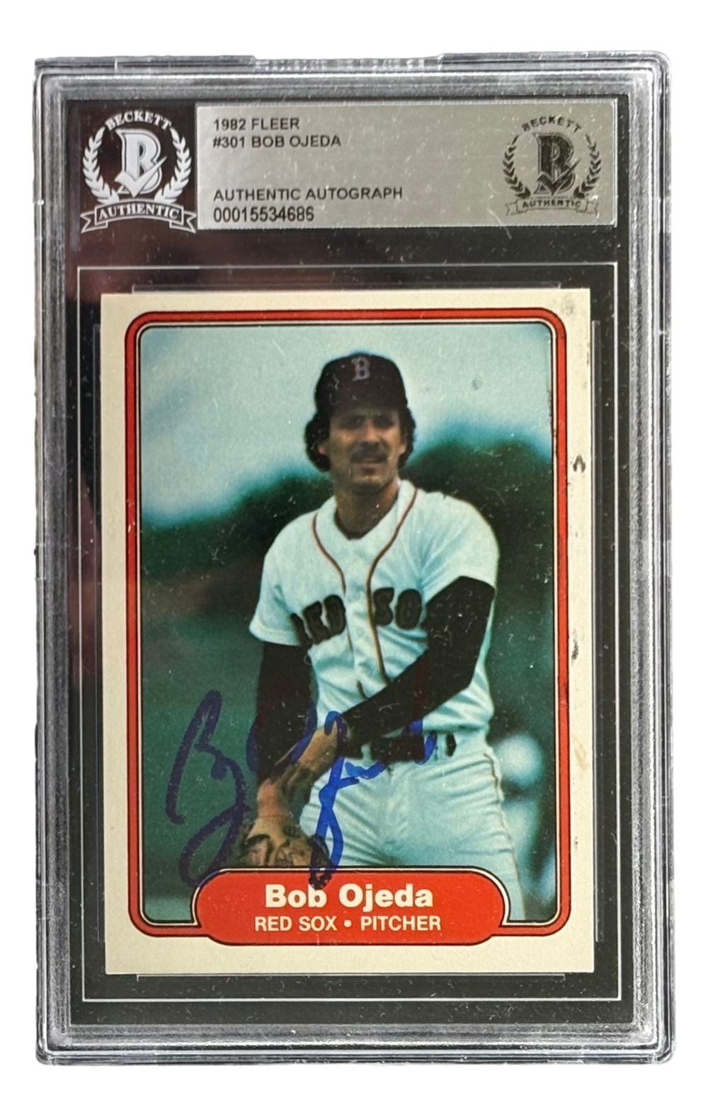 The Sports Integrity Bob Ojeda Signed 1982 Fleer #301 Boston Red Sox Trading Card BAS features Ojeda’s autograph and comes encased with Beckett Authentic Autograph labeling.