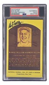 Bob Feller Signed 4x6 Cleveland Hall Of Fame Plaque Card PSA/DNA 85027788