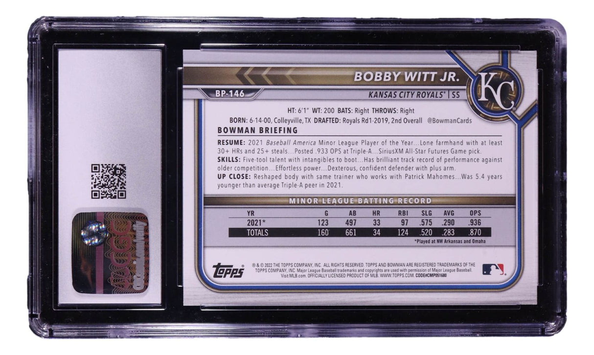 Bobby Witt Jr 2022 Bowman #BP-146 Royals Rookie Card CGC Gem Mint 10