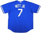 Sports Integrity Bobby Witt Jr. Signed Kansas City Royals Blue Nike Replica Jersey features "WITT JR." and number 7 on the back, with his signature on the 7. Authenticated by BAS ITP.