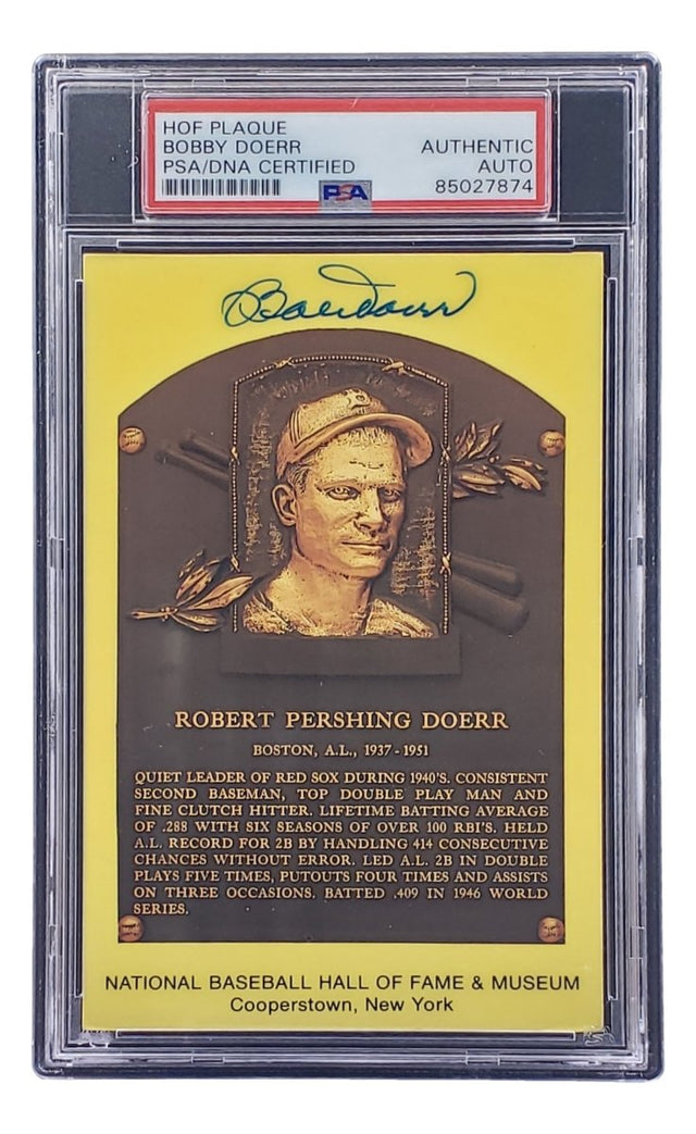 Bobby Doerr Signed 4x6 Boston Red Sox HOF Plaque Card PSA/DNA 85027874 - Sports Integrity