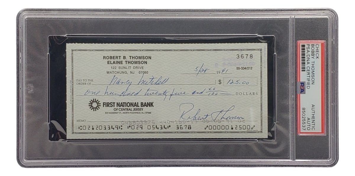Bobby Thomson New York Giants Signed Bank Check PSA/DNA 85025537 - Sports Integrity