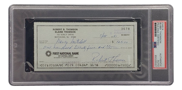 Bobby Thomson New York Giants Signed Bank Check PSA/DNA 85025537 - Sports Integrity