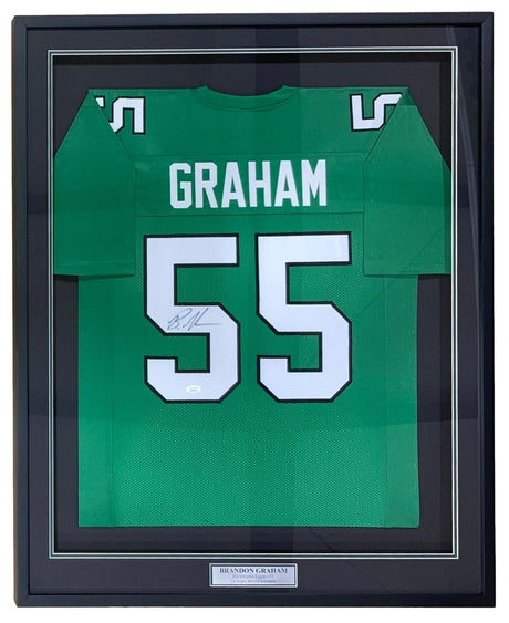 Sports Integrity’s Brandon Graham SB 59 Champ Philadelphia signed framed Kelly Green jersey features the name and number 55, signed on the number, with a plaque reading "Brandon Graham" at the bottom. Authenticated by JSA.
