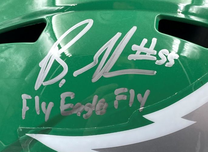 Brandon Graham Signed Kelly Green Replica Helmet Fly Eagles JSA w/ SB 59 LIX Case
