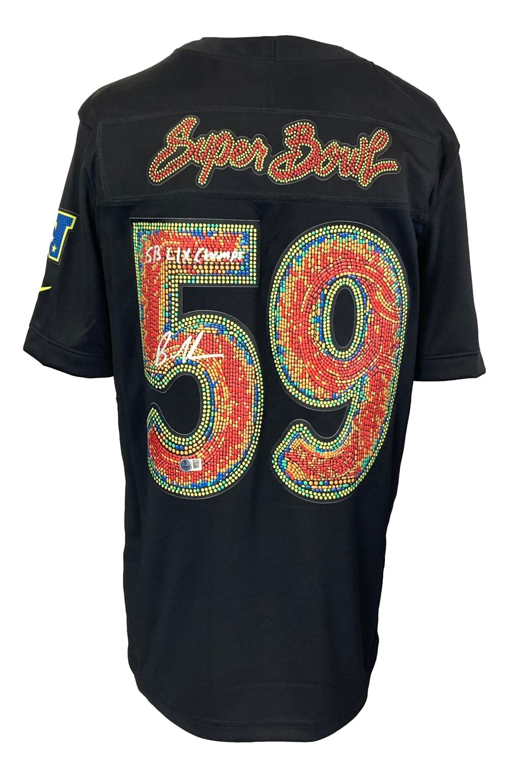 The Sports Integrity Brandon Graham Signed Eagles Nike Limited Jersey features large, colorful rhinestone 59 and Super Bowl text on the back, autograph with "SB LIX Champs" inscription, and a sleeve patch.