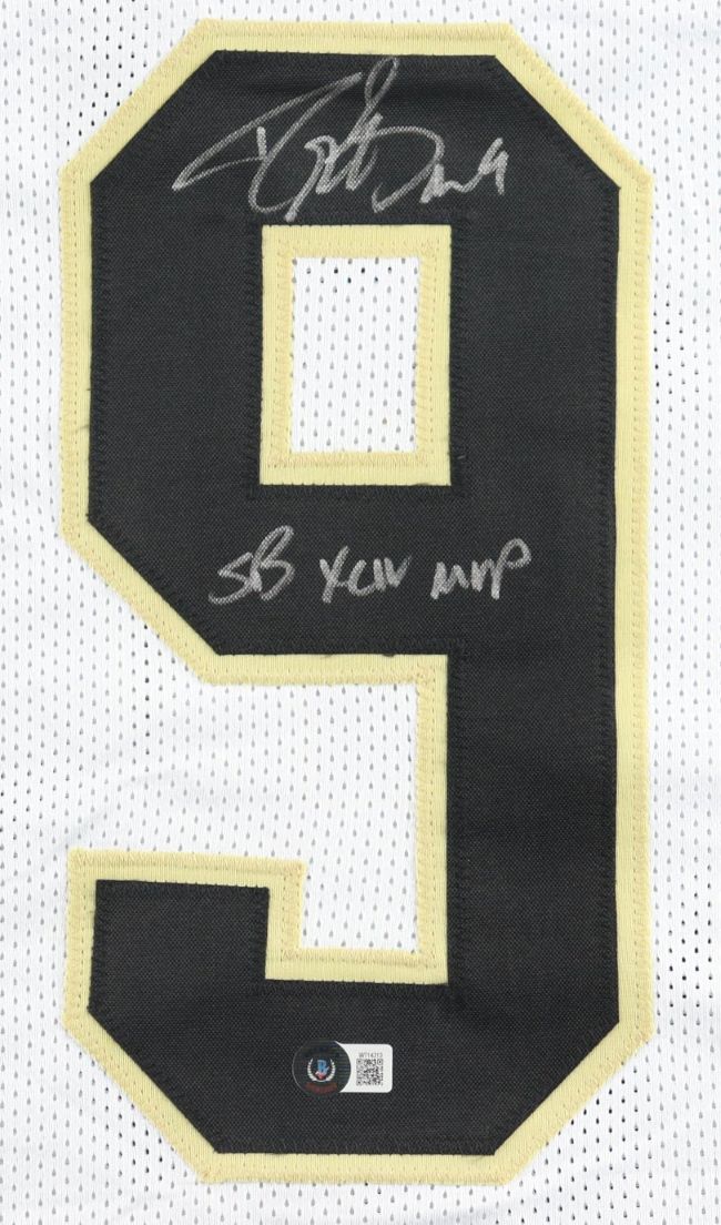 Drew Brees New Orleans Signed White Football Jersey SB XLIV MVP BAS