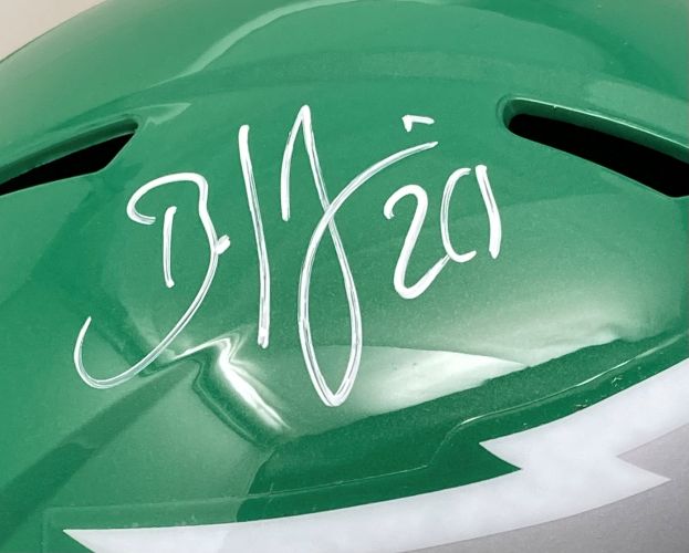 Brian Dawkins Signed Eagles FS Kelly Green Speed Replica Helmet BAS w/ Case