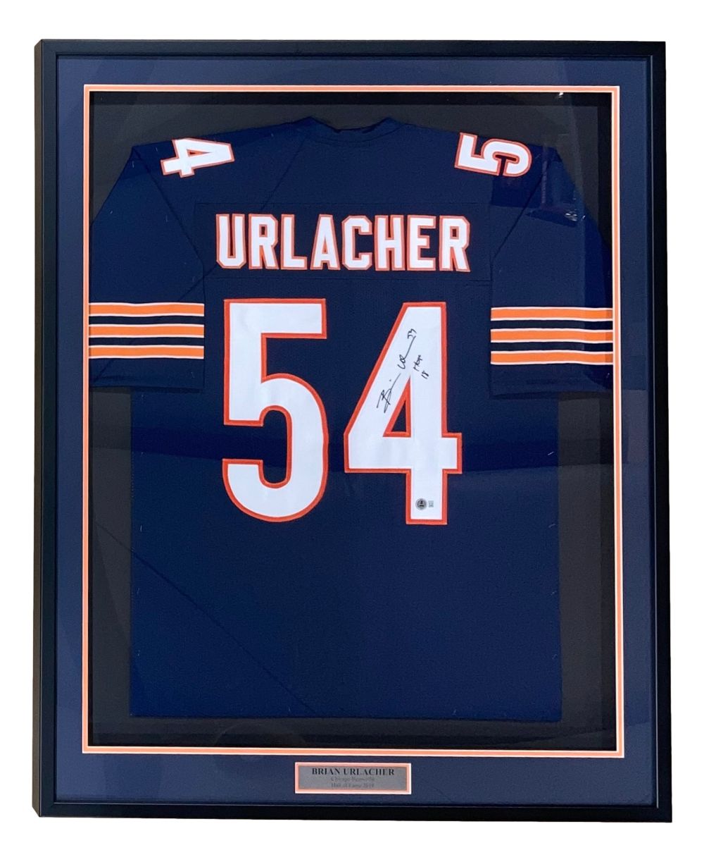 Brian Urlacher Chicago Signed Framed Navy Football Jersey HOF 18 Inscribed BAS