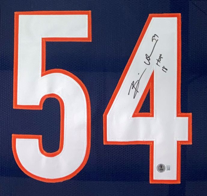 Brian Urlacher Chicago Signed Framed Navy Football Jersey HOF 18 Inscribed BAS