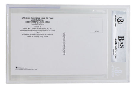 Brooks Robinson Signed Slabbed Orioles Hall of Fame Plaque Postcard BAS 090 - Sports Integrity