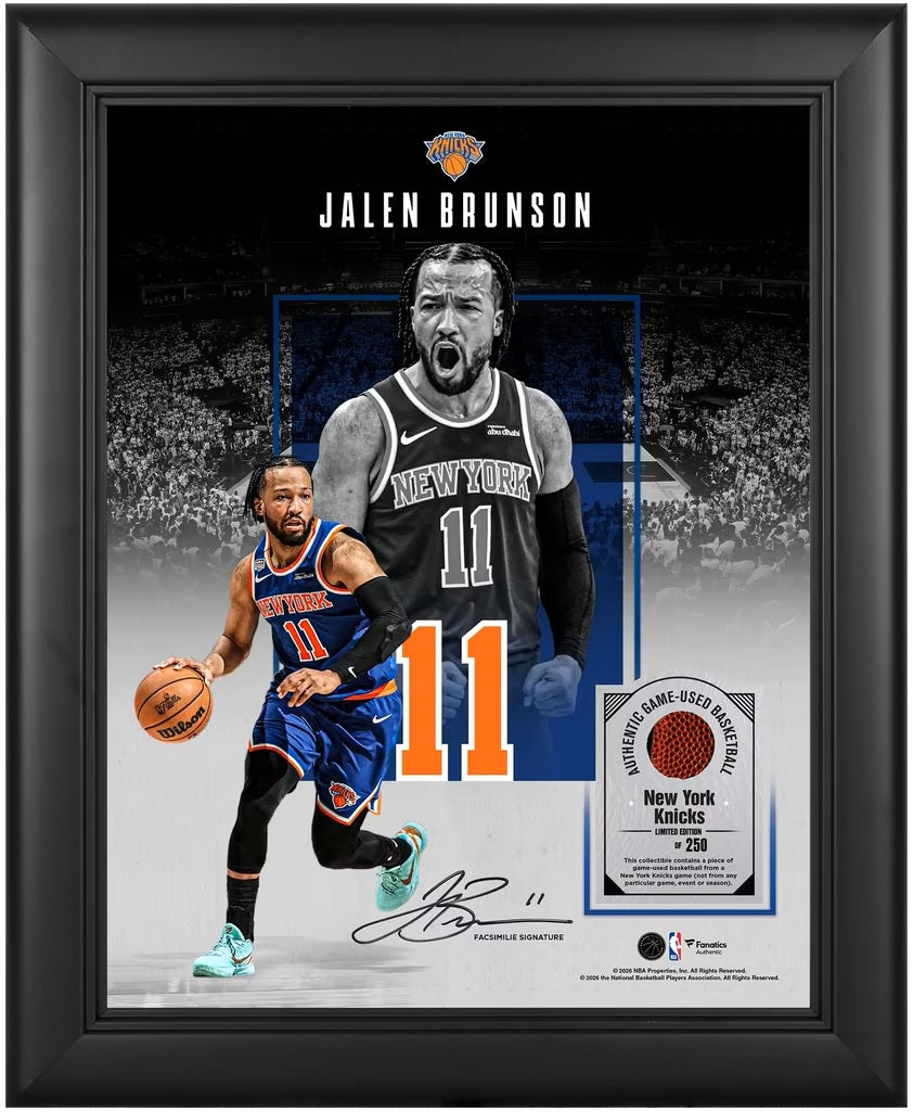 Jalen Brunson Framed 11x14 Knicks Collage w/ Game-Used Basketball Piece LE/250