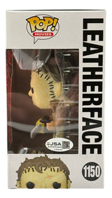 Andrew Bryniarski Signed Texas Chainsaw Massacre Funko Pop #1150 by Sports Integrity, featuring Leatherface with stitched mask and chainsaw in box. Includes JSA authentication, large LEATHERFACE text on the right side.