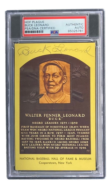Buck Leonard Signed 4x6 Homestead Grays HOF Plaque Card PSA/DNA 85025781 - Sports Integrity