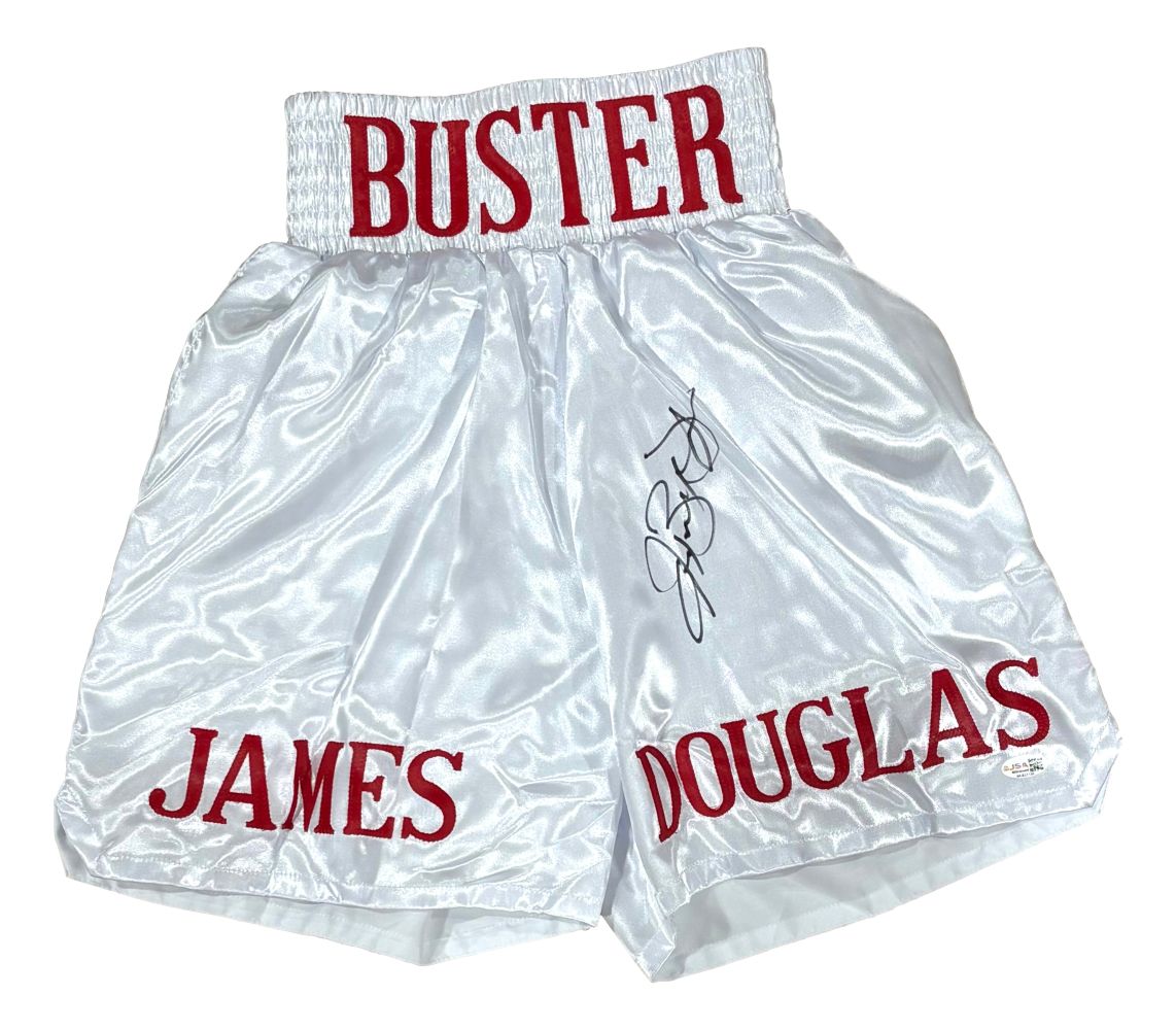 Buster Douglas Signed Custom White Boxing Trunks JSA QR