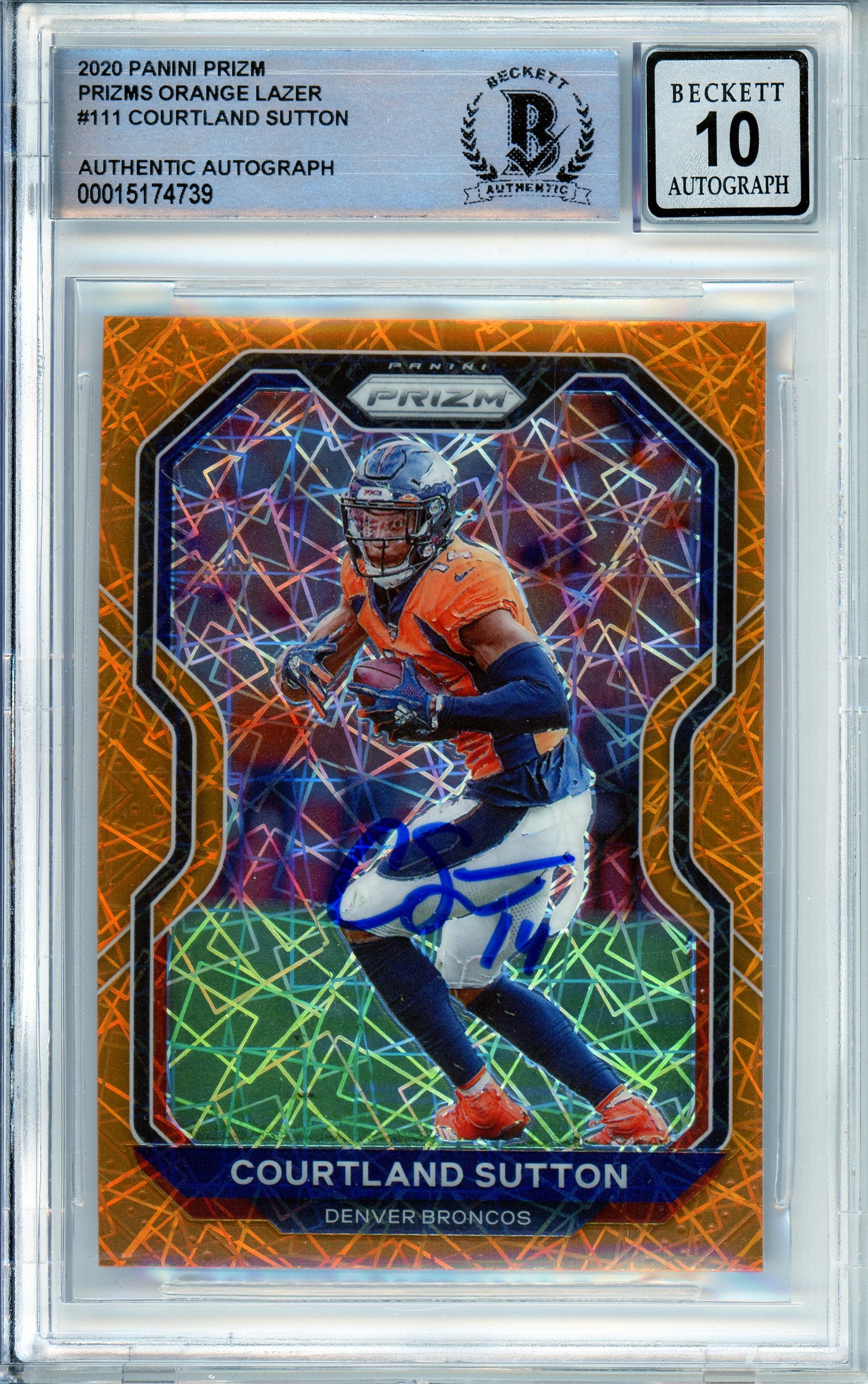 2020 Panini Prizm Orange Lazer #111 Courtland Sutton Broncos BGS Autograph 10