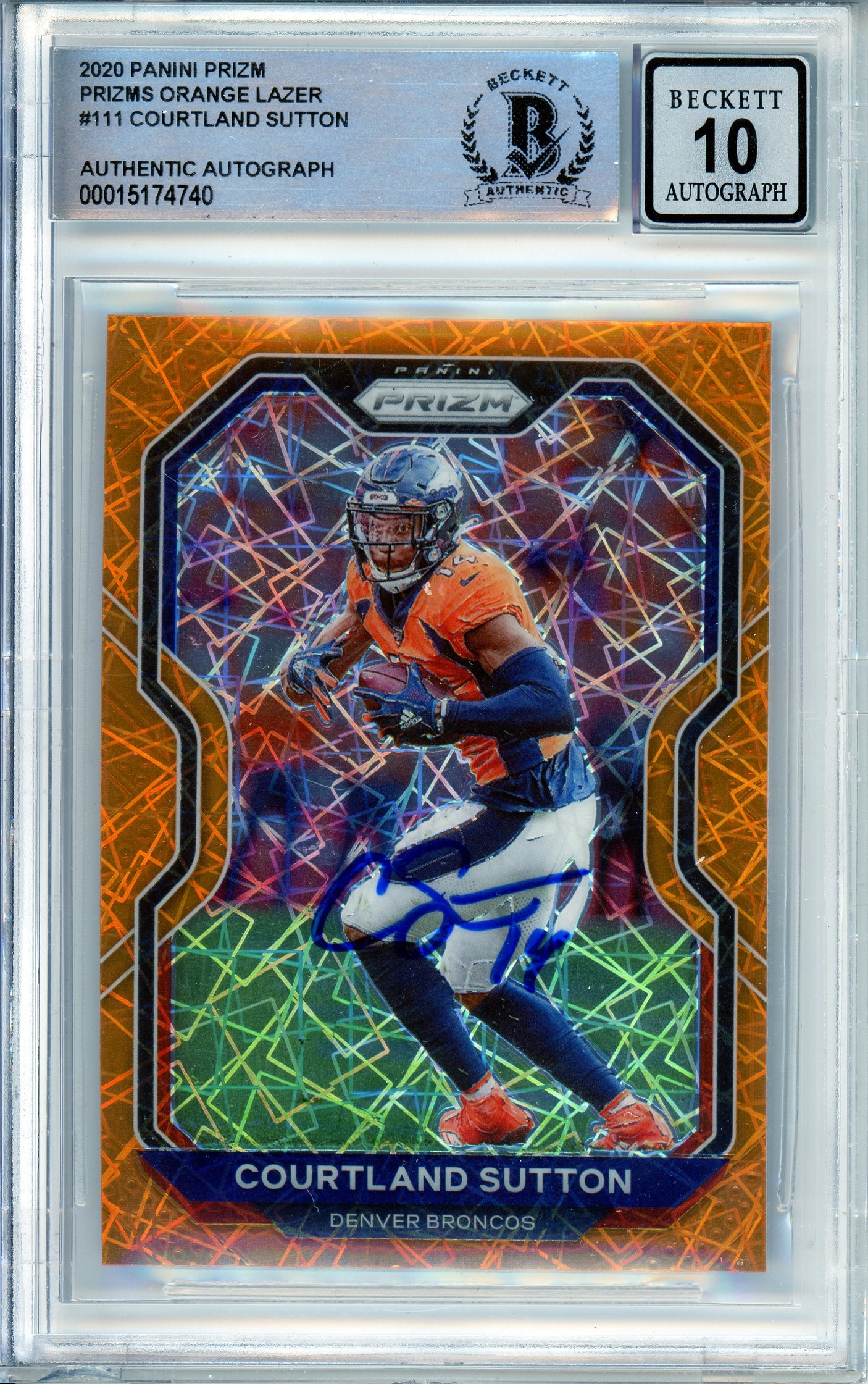 2020 Panini Prizm Orange Lazer #111 Courtland Sutton Broncos BGS Autograph 10