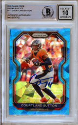 2020 Panini Prizm Blue Cracked Ice #111 Courtland Sutton Denver Broncos BGS Autograph 10