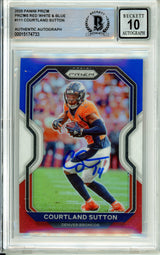 2020 Panini Prizm Red, White, Blue #111 Courtland Sutton Denver Broncos BGS Autograph 10