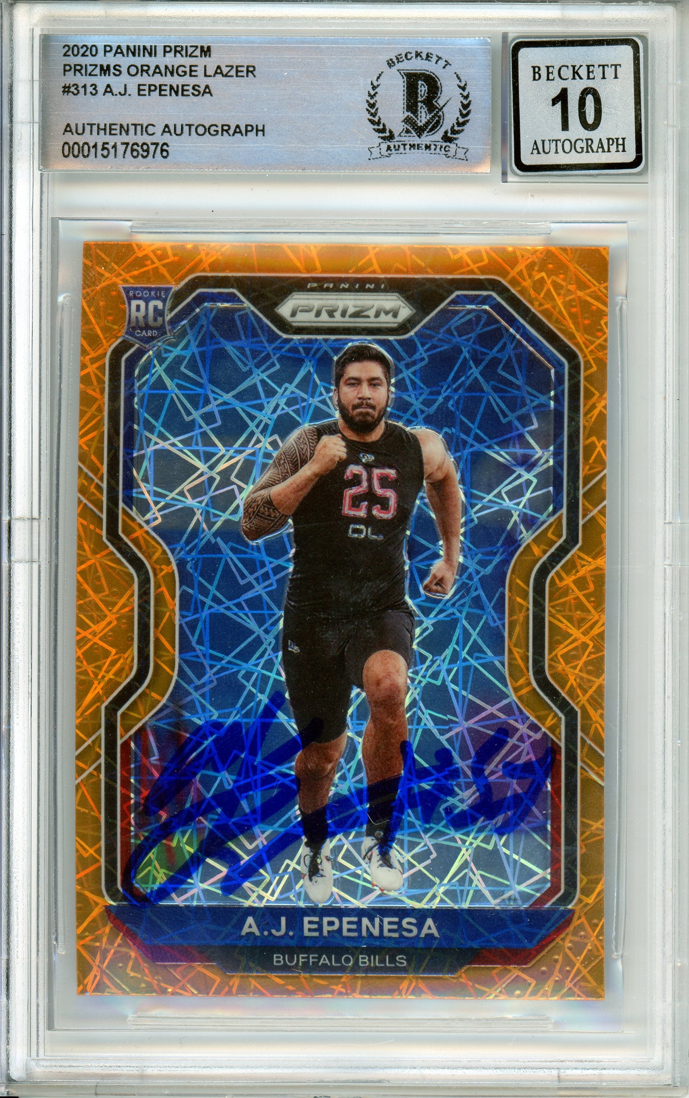 2020 Panini Prizm Orange Lazer #313 AJ Epenesa RC Buffalo Bills BGS Autograph 10