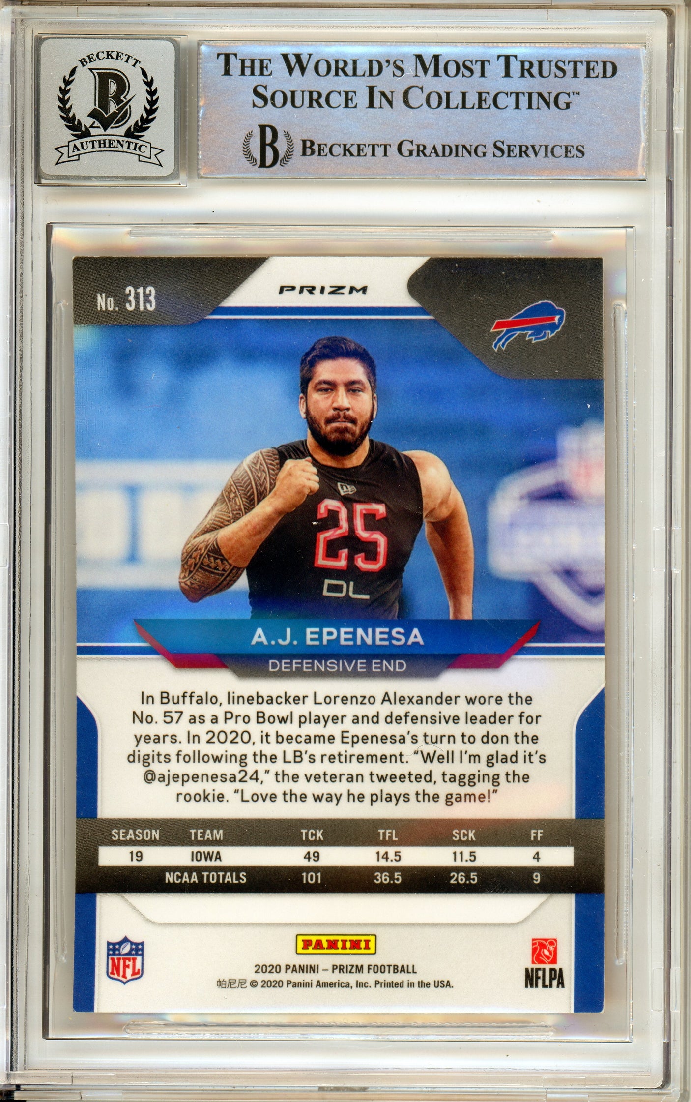 2020 Panini Prizm Orange Disco #313 AJ Epenesa RC Buffalo Bills BGS Autograph 10