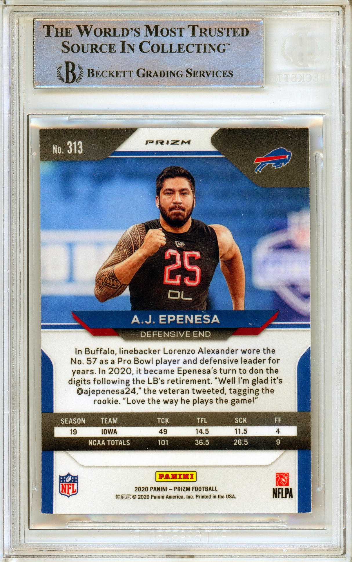 2020 Panini Prizm Red, White, & Blue #313 AJ Epenesa RC Buffalo Bills BGS Autograph 10