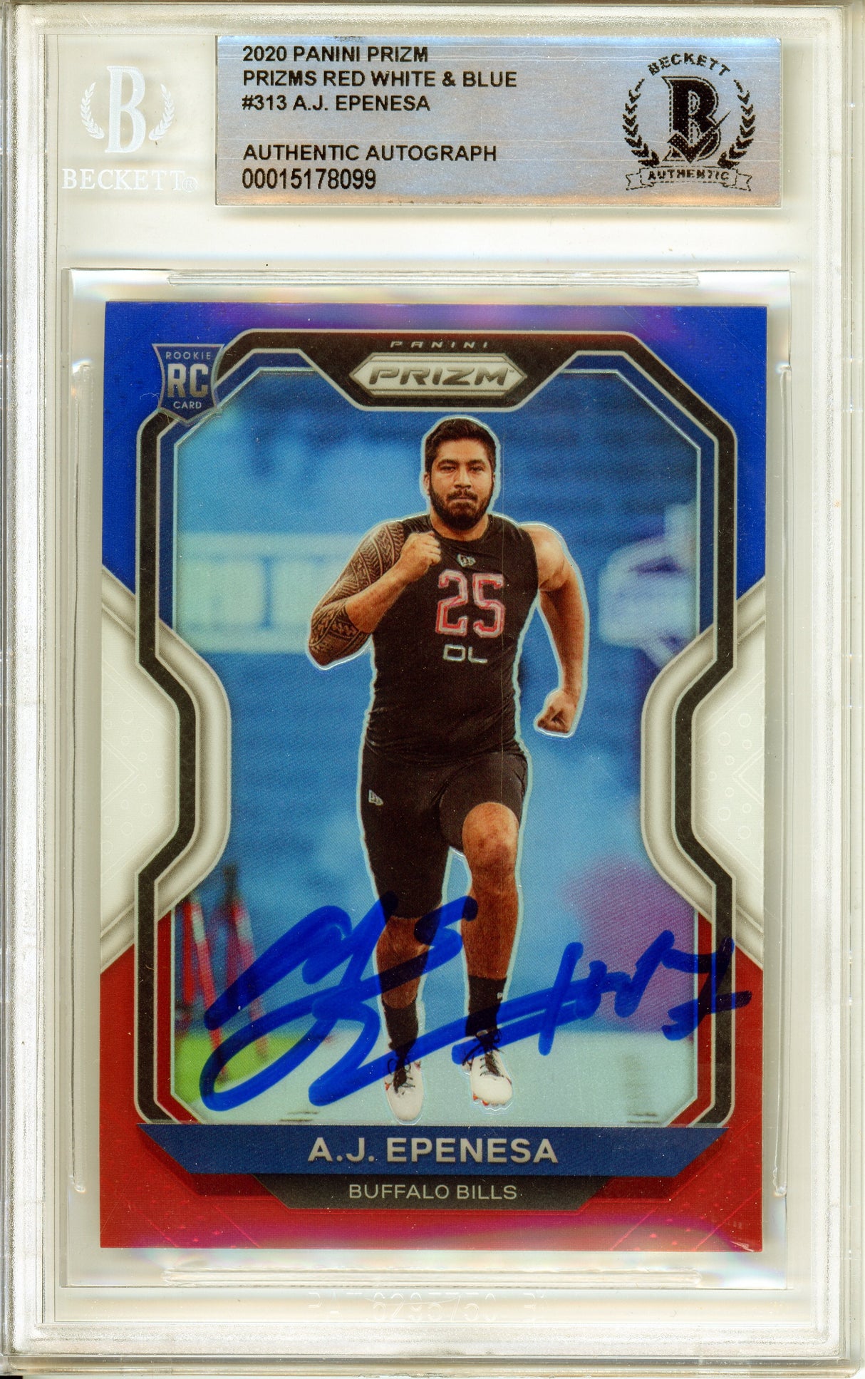 2020 Panini Prizm Red, White, & Blue #313 AJ Epenesa RC Buffalo Bills BGS Autograph 10