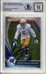 2020 Panini Prizm Draft #147 Jeremiah Owusu-Koramoah RC Notre Dame BGS Auto 10