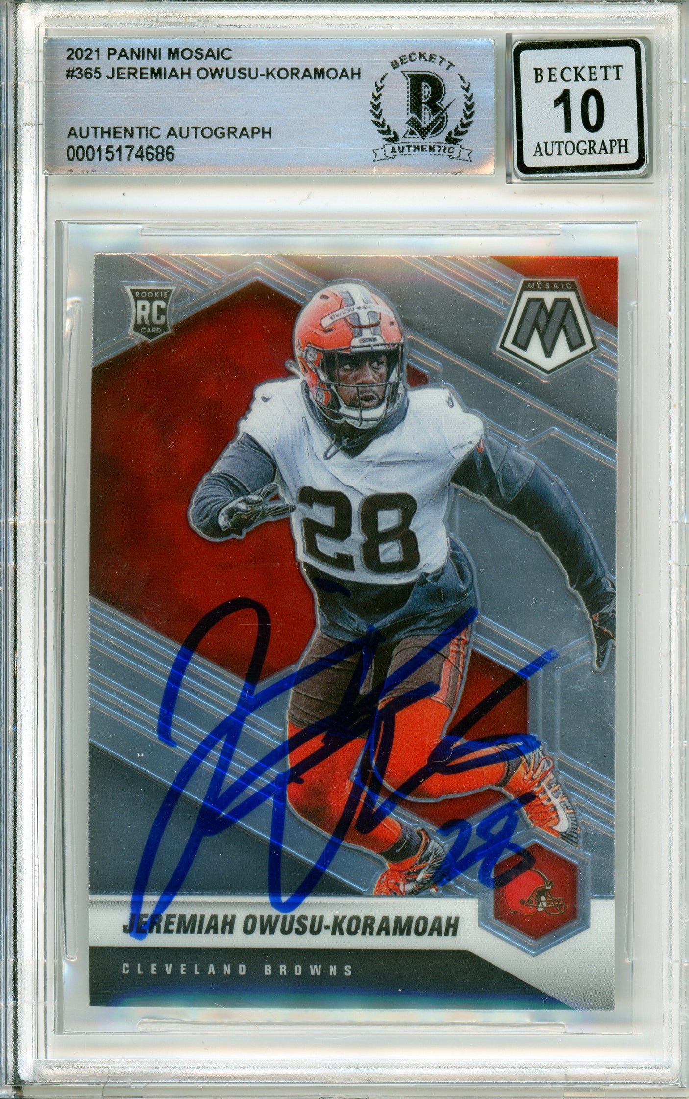 2021 Panini Mosaic #365 Jeremiah-Koramoah RC Cleavland Browns BGS Autograph 10