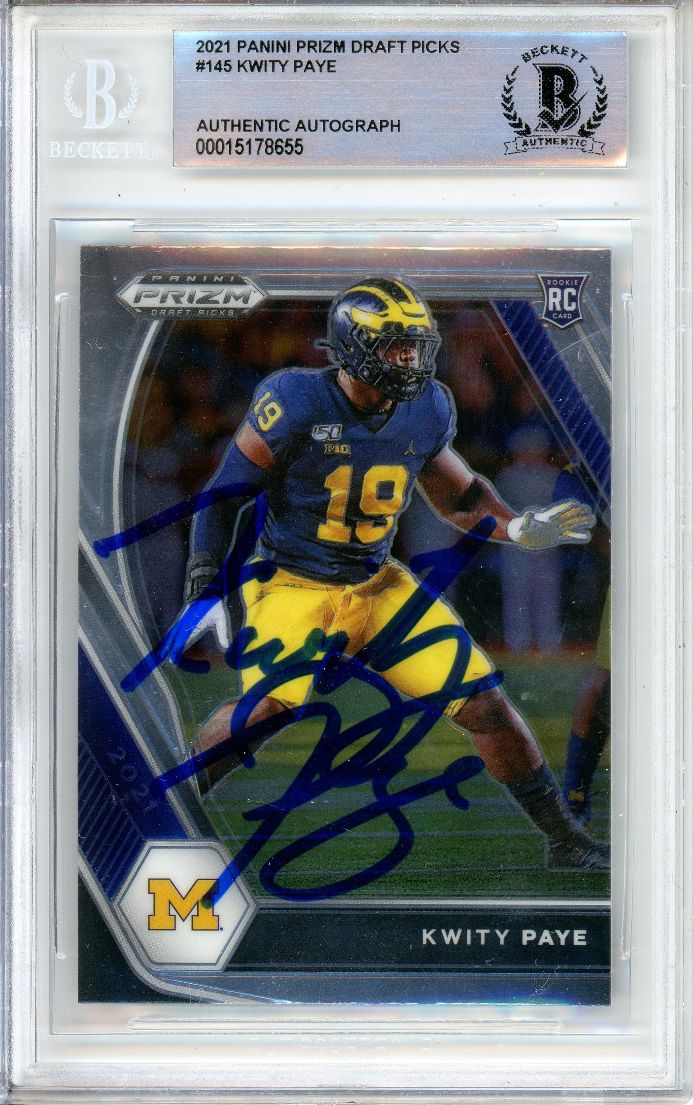 2021 Panini Prizm Draft Picks #145 Kwity Paye RC Michigan BGS Autograph 10