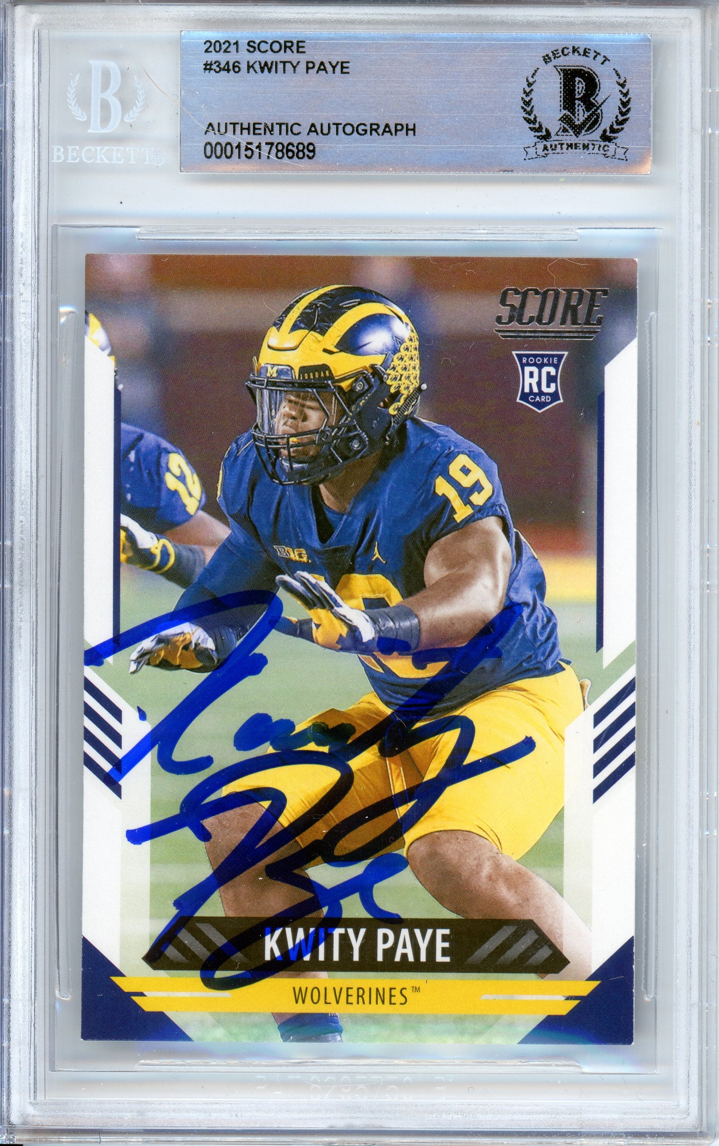 2021 Panini Score #346 Kwity Paye RC Michigan BGS Autograph 10