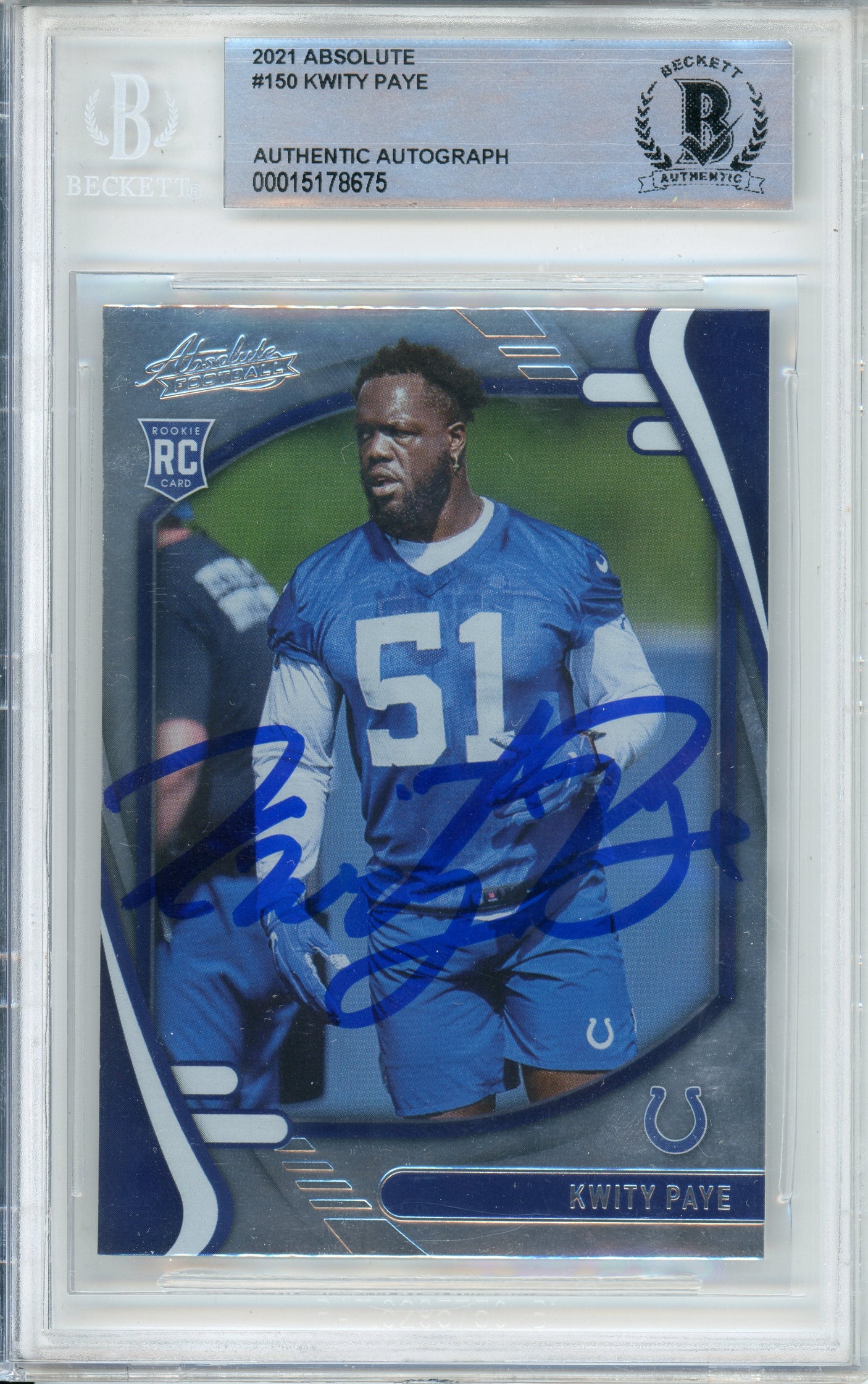 2021 Absolute Football #150 Kwity Paye RC Indianapolis Colts BGS Autograph 10