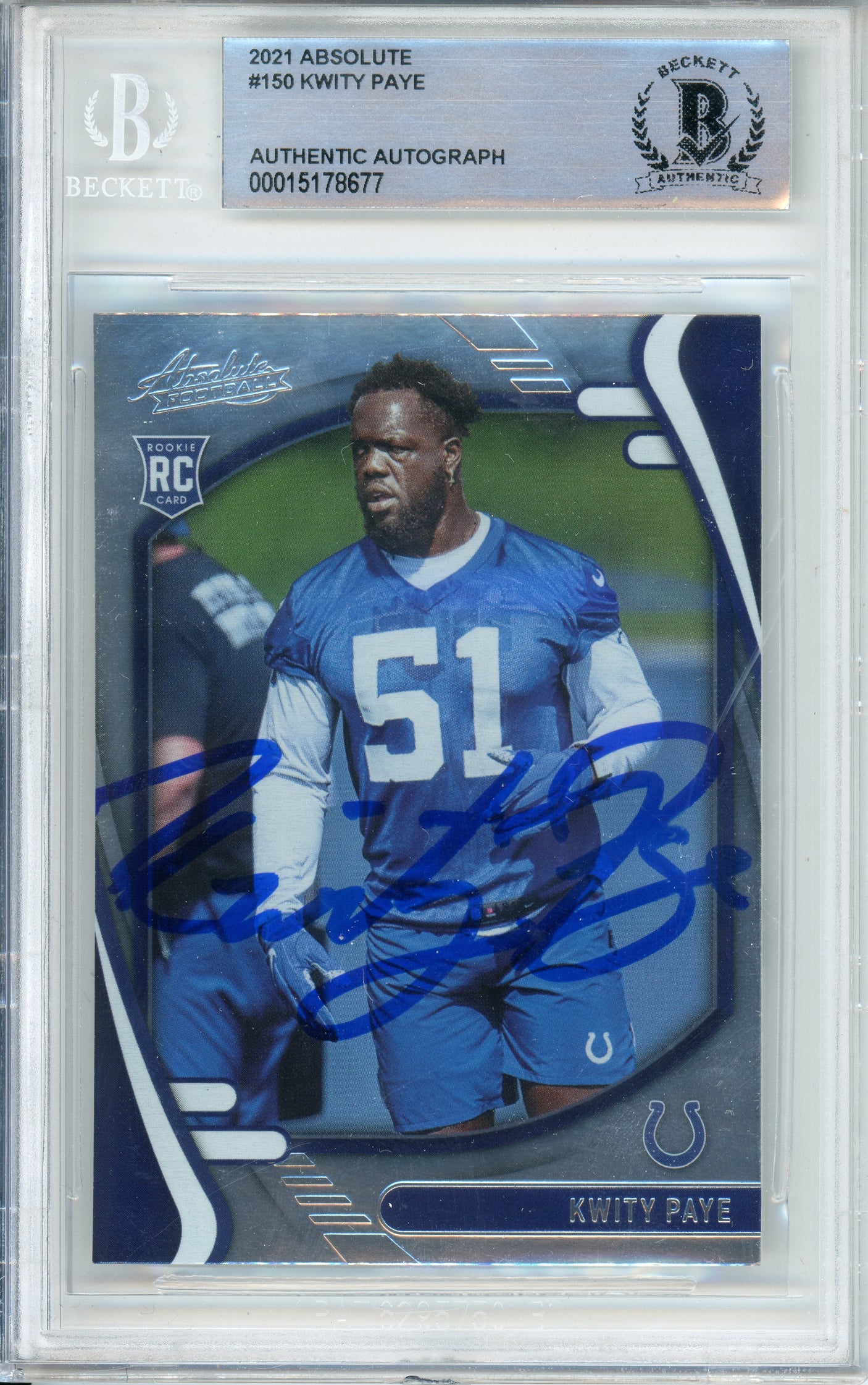 2021 Absolute Football #150 Kwity Paye RC Indianapolis Colts BGS Autograph 10