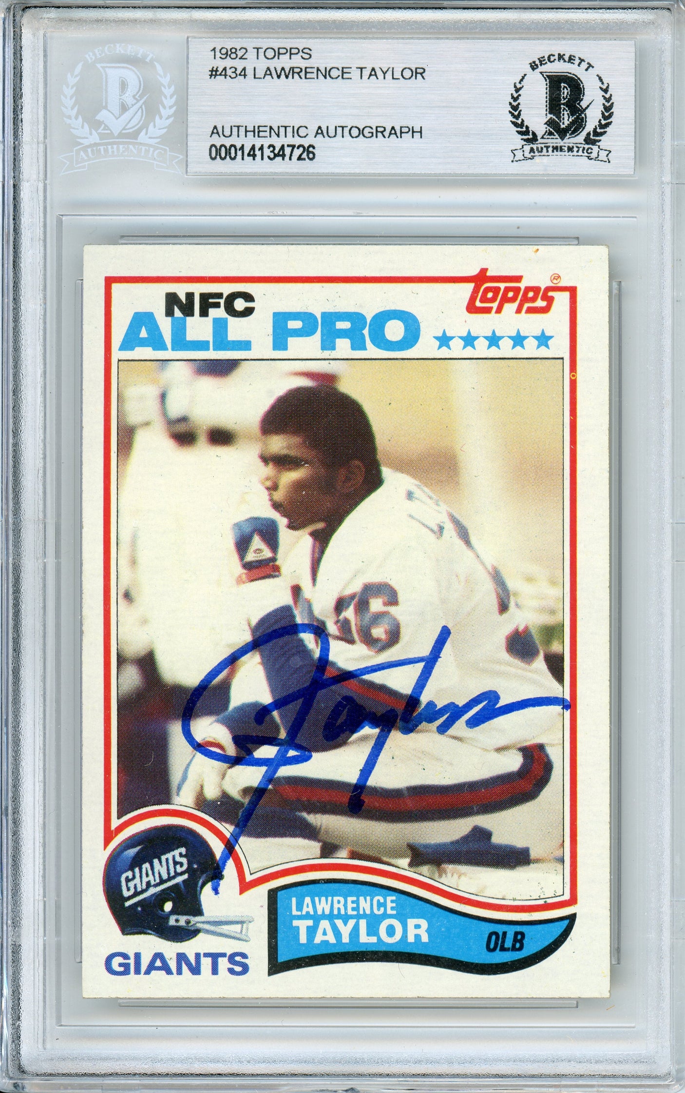 1982 Topps #434 Lawrence Taylor RC New York Giants BGS Autograph 10
