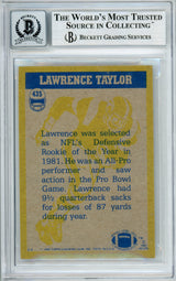 1982 Topps In Action #435 Lawrence Taylor RC New York Giants BGS Autograph 10