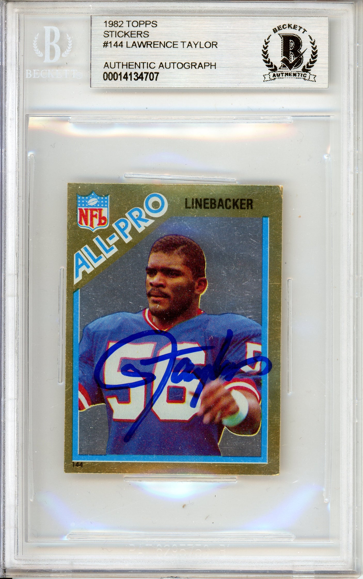 1982 Topps Stickers #144 Lawrence Taylor RC New York Giants BGS Autograph 10