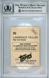 1982 Topps Stickers #92 Lawrence Taylor RC New York Giants BGS Autograph 10