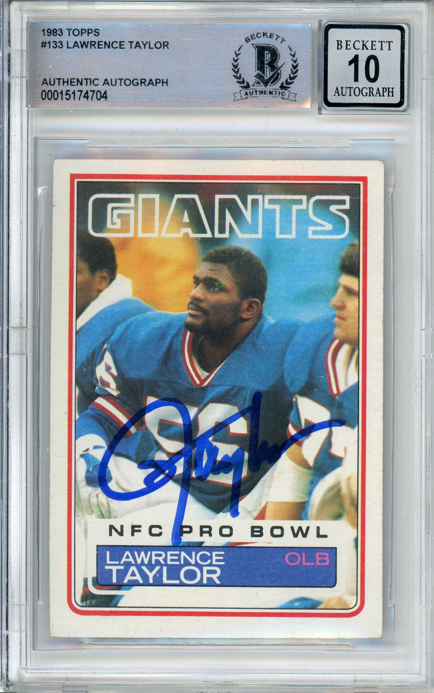 1983 Topps #133 Lawrence Taylor New York Giants BGS Autograph 10
