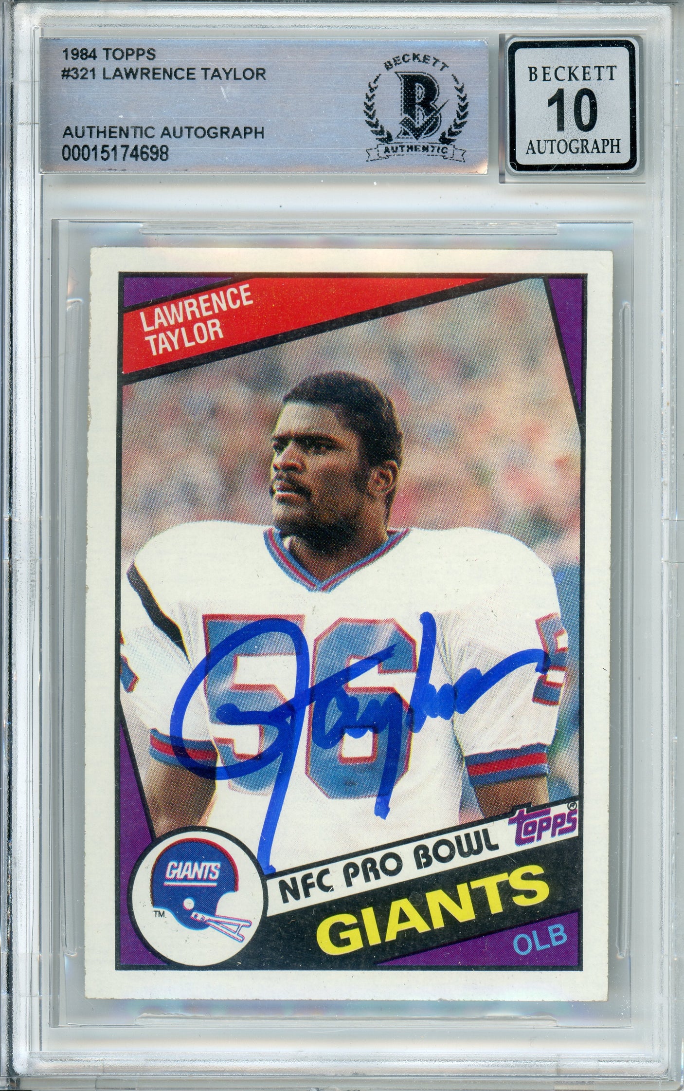 1984 Topps #321 Lawrence Taylor New York Giants BGS Autograph 10