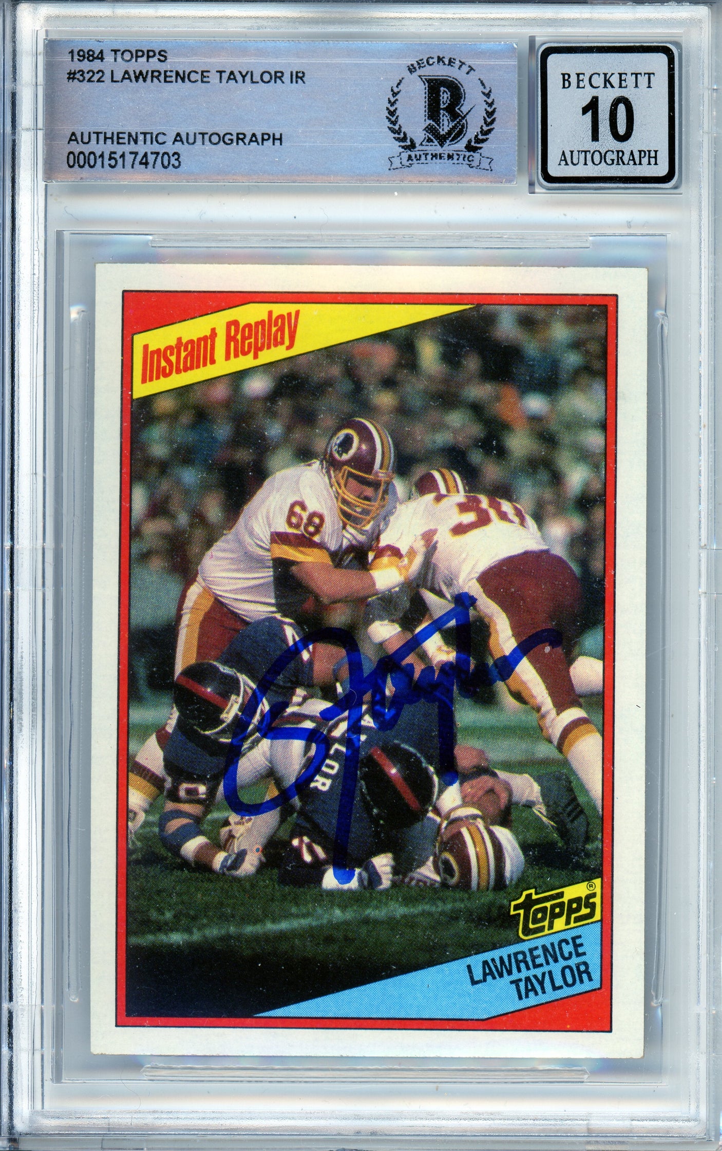 1984 Topps Instant Replay #322 Lawrence Taylor New York Giants BGS Autograph 10
