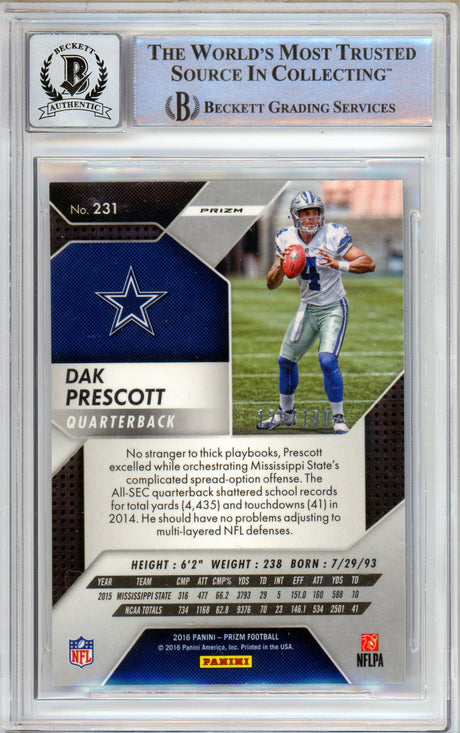 2016 Panini Prizm Light Blue #231 Dak Prescott RC 120/199 Cowboys BGS Auto 10
