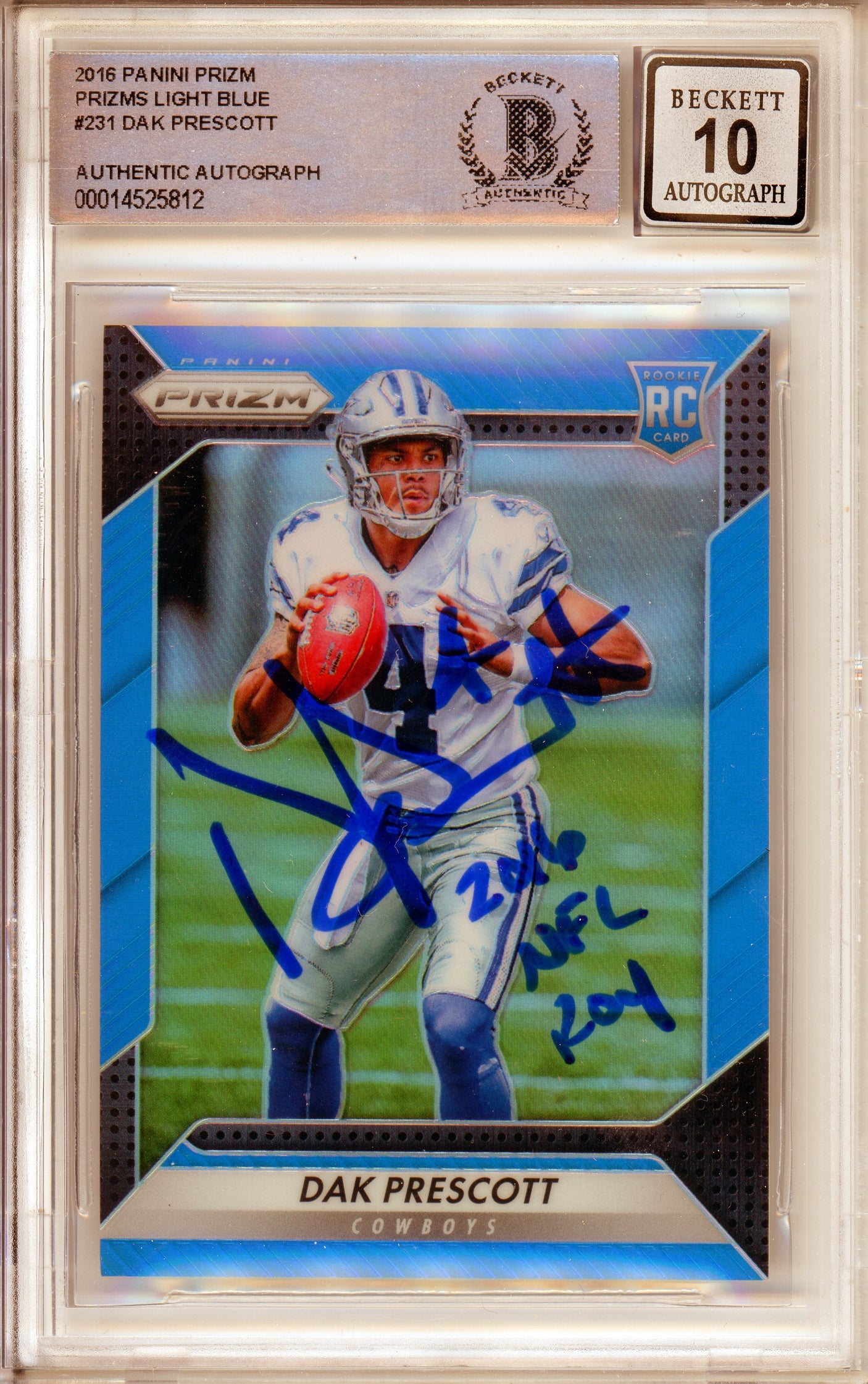 2016 Panini Prizm Light Blue #231 Dak Prescott RC 120/199 Cowboys BGS Auto 10