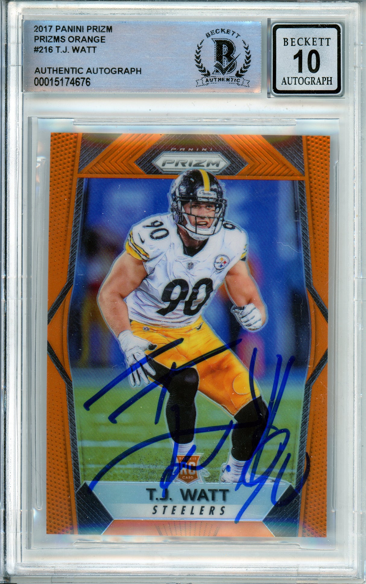 2017 Panini Prizm Orange #216 T.J. Watt RC 209/275 Pittsburgh Steelers BGS Auto