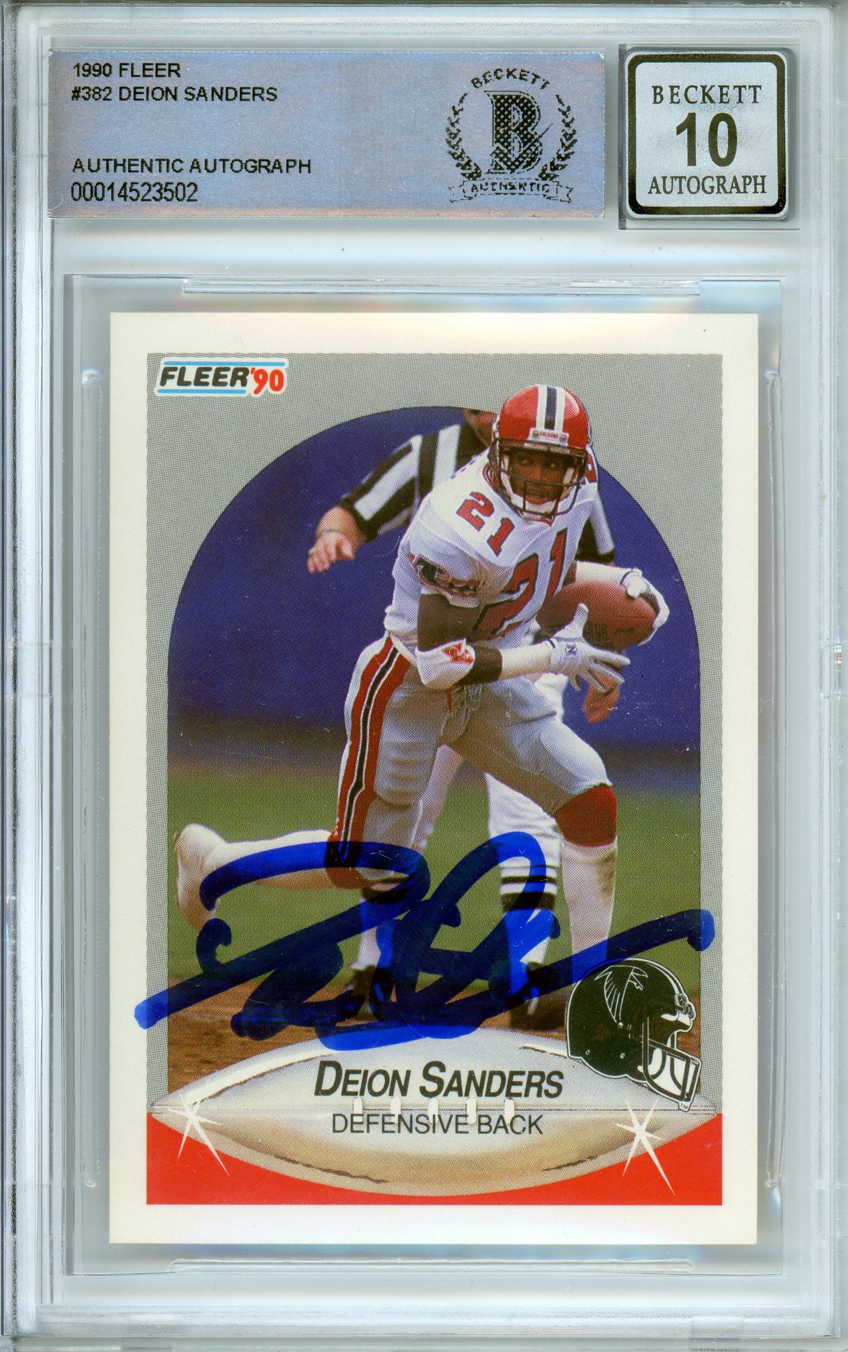 1990 Fleer #382 Deion Sanders Atlanta Falcons BGS Autograph 10